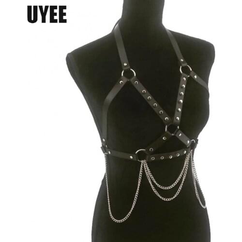UYEE Sexy Gothic Chest Belt Women PU Leather Harness Body Chain Suspender Clubwear Lingerie Strap Bondage Harness Summer Garters