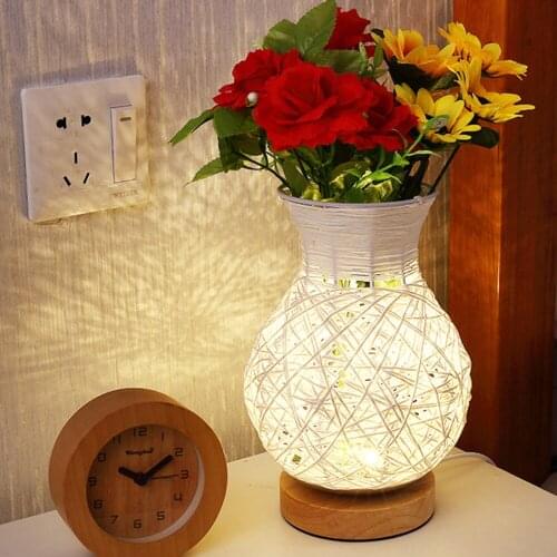Creative USB Lamp LED Flowers Vase Night Light Room Nordic Bedroom Rattan Charging Desktop Decoration Wedding Decorative Lights