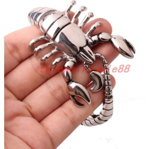 High Polishing Silver Color Scorpion Model Bangles Biker Mens Fashion Cuff Jewelry Stainless Steel Bracelets 8.26"
