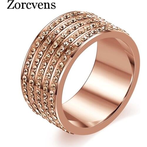 Modyle Rose Gold-Color Stainless Steel Jewelry Crystal Wedding Rings for women