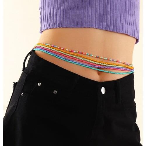 Bohemian Style Colorful Rice Bead Waist Chain Handmade Body Chain Bikini Chain Waist Beads for Women
