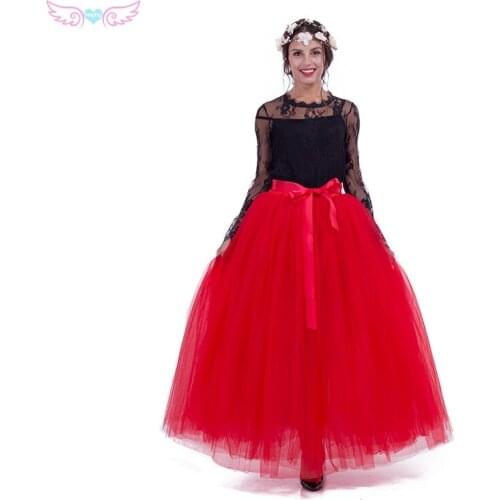 Kephy 7 layers 100cm long red maxi women tulle skirt wedding skirt tutus skirt for adult long skirt for women Wedding bridesmaid