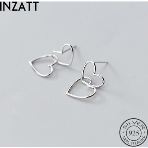 INZATT Real 925 Sterling Silver Minimalist Hollow Heart Dangle Drop Earrings For Women Wedding Fine Jewelry Cute Accessories