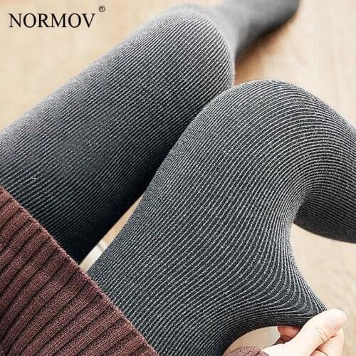 NORMOV Warm Leggings Thick Cotton High Waist Stretchy Long Pantyhose Women Autumn Winter One Size Vertical Stripes Tights Women