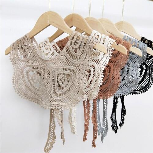 Women Fake Collar Shawl Solid Color Flower Crochet Lace False Collars Shirt Detachable Collar Half Shirt Faux Collar Scarf
