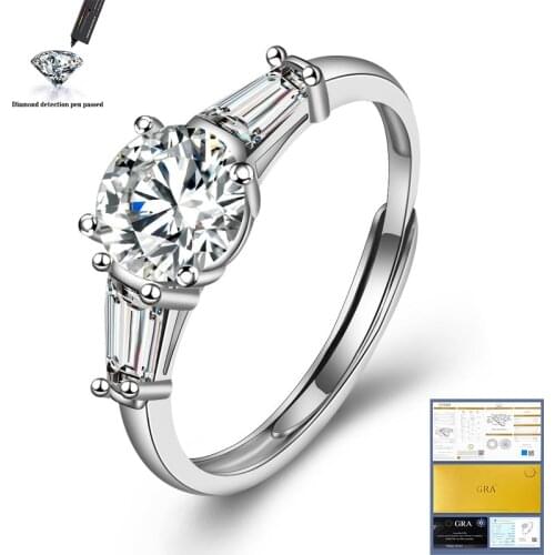 1.0ct D Color Moissanite Engagement Rings for Women Adjustable Real Silver Ring 18K White Gold Plated Fine Jewelry