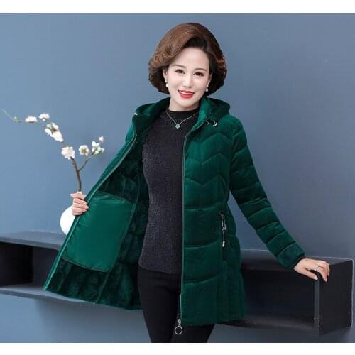 Women Winter Coat Gold velvet Down Cotton Jacket Parkas Long Coats Warm Thicken Female Mother Jacket Hooded Outerwear Plus Size