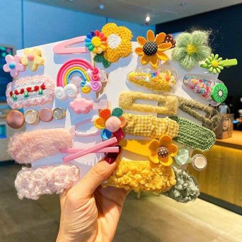 1 Set Autumn and Winter Children Cute Cartoon Knit Flower Ornament Hair Clips Girls Lovely Nylon Hairpins Kids Hair Accessories