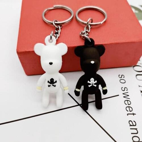 1 pair Cute Soft plastic PVC keychain pendant toys Black and white bear personality design Couple Mobile phone bag accessories
