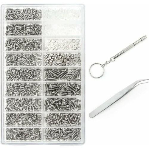 1000pcs Stainless Steel Screws Kit Screw Sunglass Watch Spectacles Phone Glasses Screws Nuts Screwdriver Repair Tool Set Kits