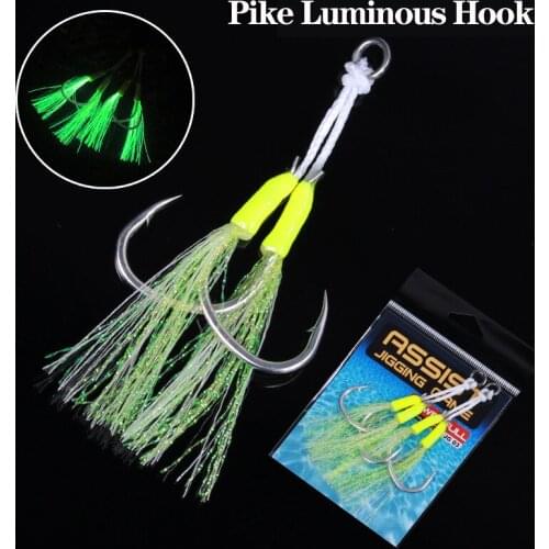 2 Set Shore Jigging Hooks 1/0 2/0 2.5/0 3/0 4/0 5/0 Pike Jig Assist Hook For Light Fishing Sea Slow Pitch Luminous Fishhooks