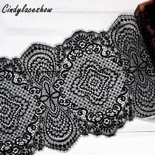 3 Meter/Lot 22cm Width Black Eyelashes Lace Trim Fabric Handmade DIY Craft Dress Decoration Clothing Bra lace material Handmade