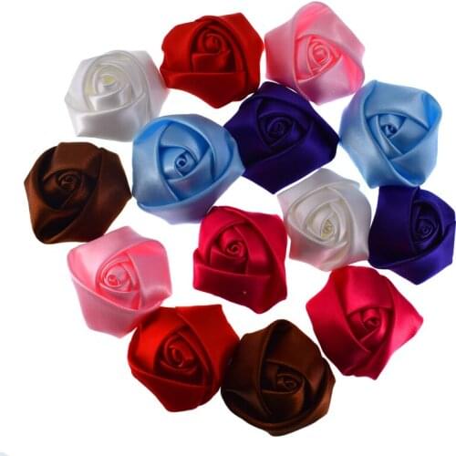 5Pcs Handmade satin ribbon rose flower silk fabric flowers for party wedding bouquet hairbow clothing accessories 3.5cm