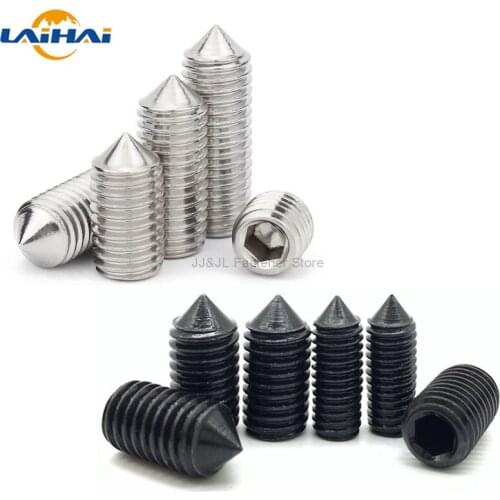 50x M2 M2.5 M3 M4 M5 M6 DIN914 304stainless Black grade 12.9 steel Hex Hexagon Socket Cone Point Grub Set Screw Tapered End Bolt