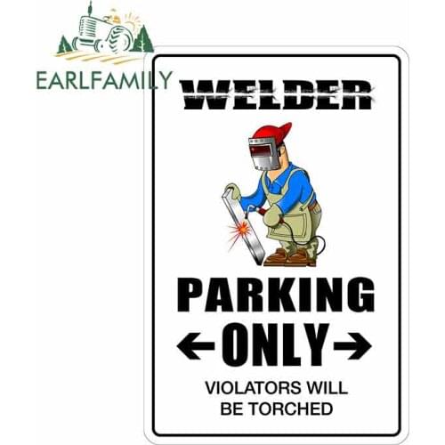 EARLFAMILY 13cm x 8.7cm Welder Parking Only Metal Novelty Sign Car Sticker Personality Creative Anime Decal Suitable For GTR EVO