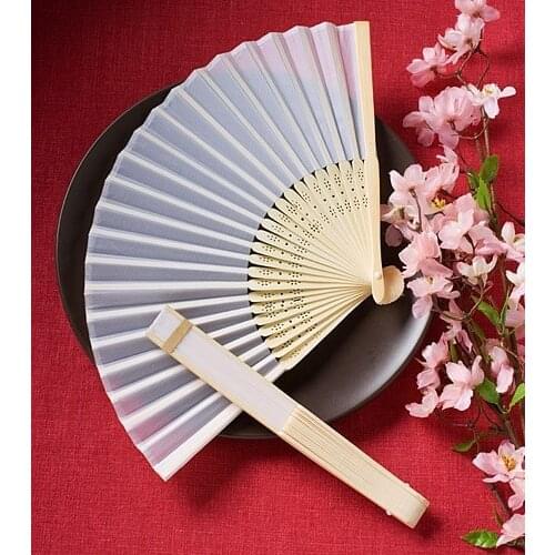 DHL Free shipping,Wholesale 100pcs/lot White Folding Elegant Silk Hand Fan with Gift bag Wedding&Party Favors Gift 21cm