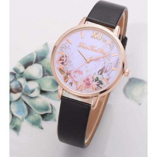 Womens Fashion Beautiful Flower Design Watches Casual Leather Belt Wristwatch Female Quartz Clock наручные часы женские