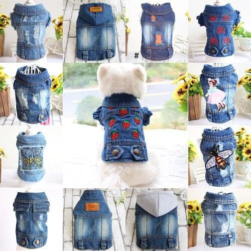 Denim pet clothes for small medium dogs,Autumn and winter pet two-legged coat jacket,Teddy Chihuahua puppy vest sweater clothing