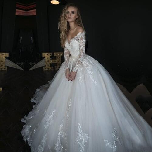 Eightale Long Sleeve Wedding dresses 2020 V-Neck Appliques Lace bridal dresses Wedding Gown Custom Made vestidos de noiva