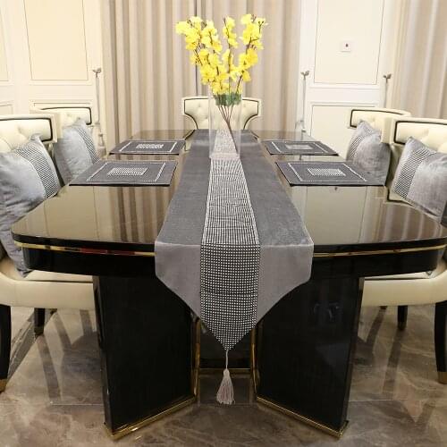 European style Table Runner Flannel Diamond Black Silver Rhinestones Table Runner Cushion Cover Table Mat For Home Party Decor