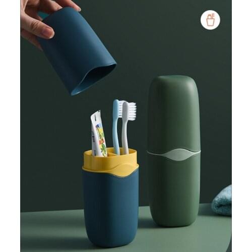 Travel Toothbrush Holder with Cover Outdoor Camping Cup Toothpaste Case Storage Box for Bathroom School Business Comfortable