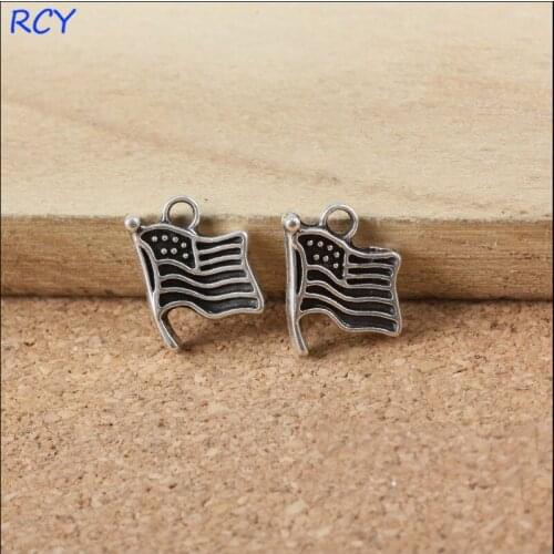 Hot selling 10 Pieces/Lot 12mm*9mm antique bronze Plated tag charm US flag charm bracelet connector For Jewelry Making