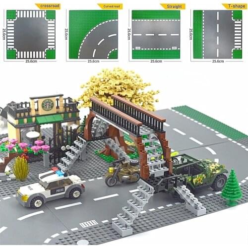 Classic Base Plates 16*32 32*32 Dots City Street Road plate Straight Curved River Baseplates Building Blocks Construction bricks