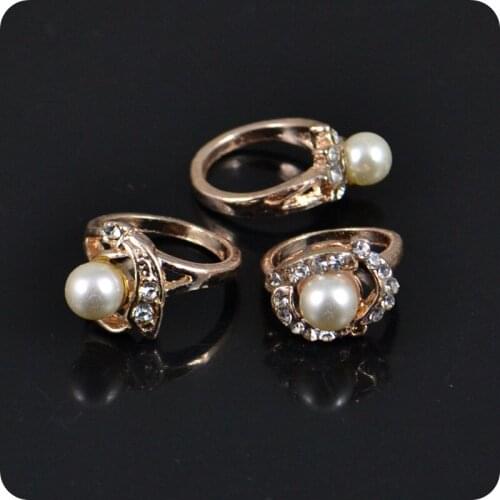 25x Mixture Imitation pearls Rings Crystal Rhinestone Alloy Costume Ring Fashion Jewelry