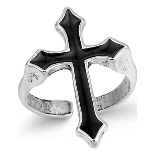 1PC Men Trendy Gothic Metal Color Finger Ring Anillo Vintage Black Big Cross Open Ring for Women Party Jewelry