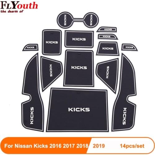 14pcs/set 3D Rubber Mat Non-slip Interior Cup Pad Door Groove Mat For NISSAN KICKS 2016 To 2019 Car door mat Auto Accessories