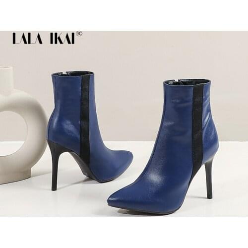 LALA IKAI Womens Ankle Boots Sexy Nightclub Pointed High Heel Boot ZIP 2020 Fashion Female Autumn Winter Large Size XWC10395-4
