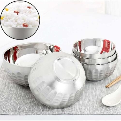 Rice Bowl Salad Tray Ware Stainless Steel Bowl Heat-resistant Container Food Grade Tableware Smooth Tough Skid-proof Dinnerware