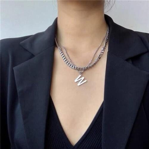Fashion Personality Hip Hop W Letter Pendant Necklace Titanium Steel Multi Layer Necklace For Women Jewelry Christmas Gift