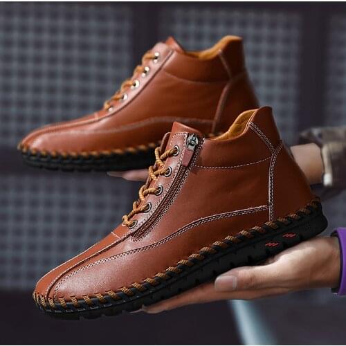 Men Leather Boots Mens Warm Fur Snow Boots Winter Shoes High Quality Split Leather Comfortable Ankle Men Warm Boots 48