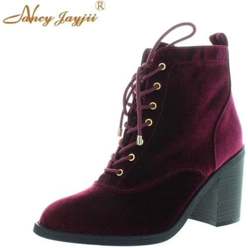 Women Shoes Adult Ladies Boots Solid Zipper Lace-Up Cross-tied Super High Square heels Round Toe Mature Fashion Nancyjayjii 2019