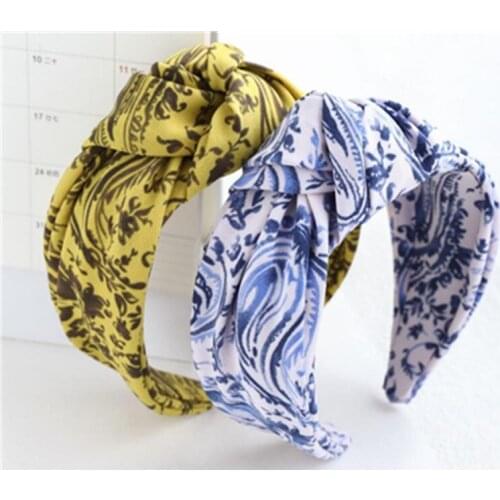 Antique Flowers Print Knot Headband Women Big Knot in Center Hairband Adults Hair Ornament Wide Head Band Print Ladies Hair Hoop