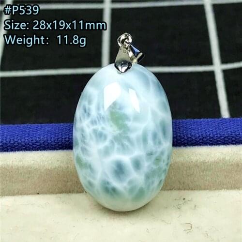 Natural Blue Larimar Stone Necklace Pendant For Women Men Crystal Silver 28x19x11mm Beads Dominica Water Pattern Jewelry AAAAA