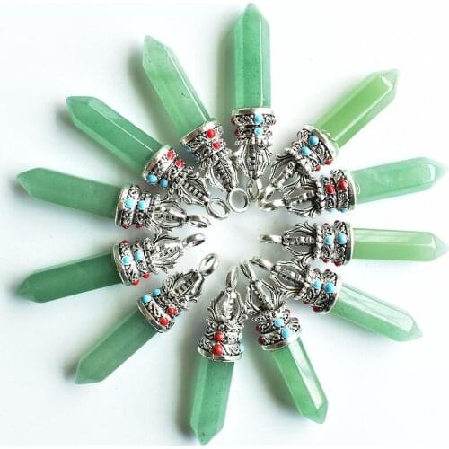 Wholesale 12pcs/lot fahsion good quality natural green aventurine pillar Pendants for jewelry accessories marking free shipping