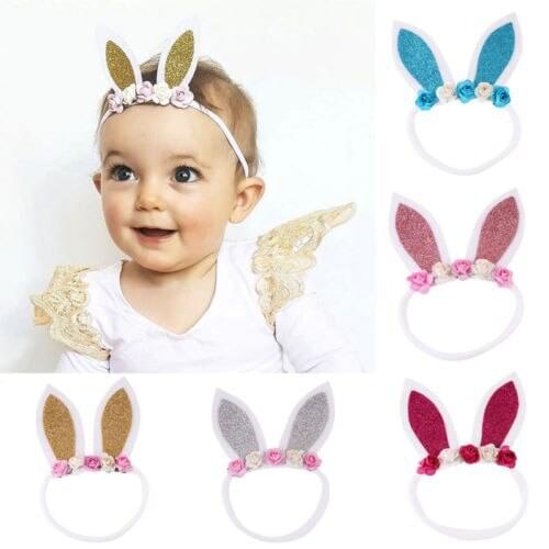 Baby Girl Infant Kids Floral Bunny Ear Headband Princess Hair Band Headwear Gift