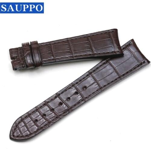 SAUPPO Crocodile Leather Black Dark Brown Suitable for Zenith 21mm 22mm Watch Strap Arc Head Men Watch Accessories