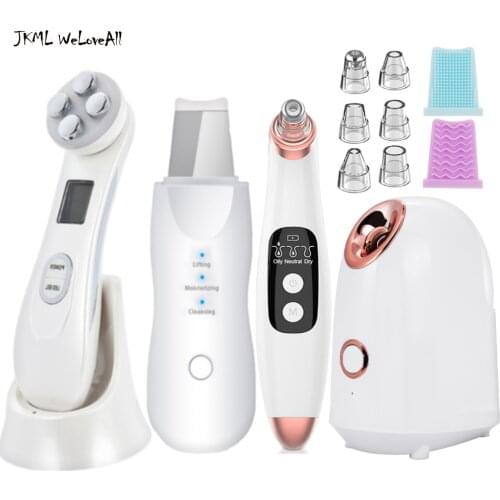 RF EMS LED Mesotherapy Facial Massager+Ultrasonic Skin Scrubber+Blackhead Remover Electric Pore Cleaner+Nano spray Face Steamer