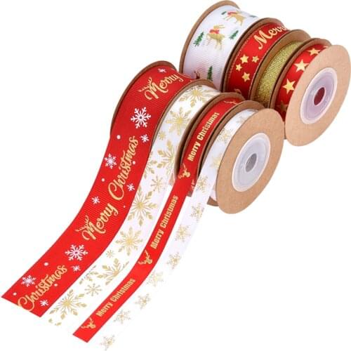 8x / 5Yds Grosgrain Christmas Ribbon Stain Cut Party Gift Wrapping