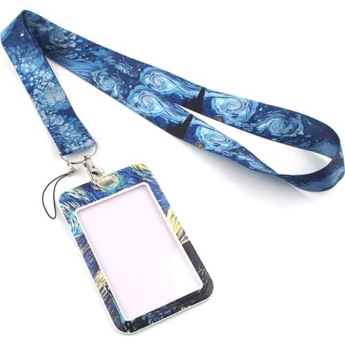 K2608 Painting Art Lanyard Credit Card ID Holder Bag Student Women Travel Bank Bus Business Card Cover Badge
