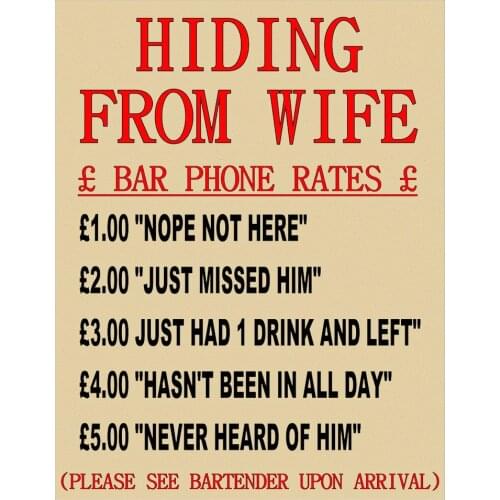 HIDING FROM WIFE HUMOROUS METAL TIN SIGN POSTER WALL PLAQUE