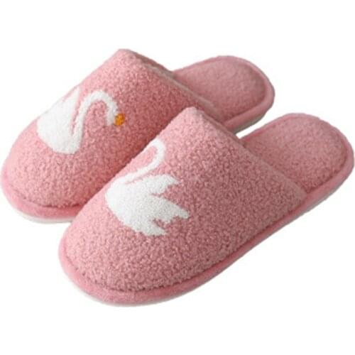 Womens Cute Animal swan Slippers Warm Cotton Home Slippers Soft Fleece Plush men couple House shoes Indoor