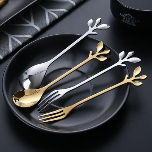 Creative Leaves Stainless Steel Coffee Spoon Stirring Spoon Small Fresh Snack Fork Western Dessert Tableware