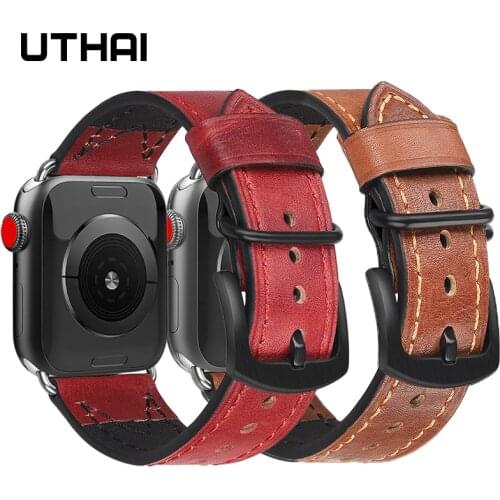 UTHAI Watchbands high quality leather watch strap for iWatch 5/4 40mm 44mm band for apple watch 1/2/3 38mm 42mm apple watch band