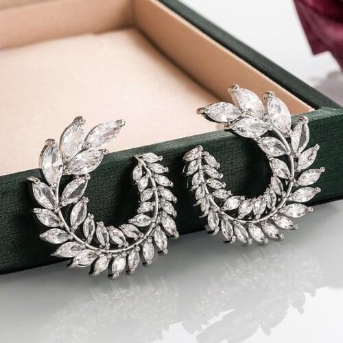 Huitan Gorgeous Big C Shape Stud Earrings for Women Dazzling Cubic Zirconia Party Aesthetic Accessories Female Statement Jewelry