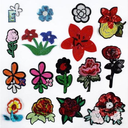 Embroidered Rose Patches Iron On Sequins Flower Patch DIY Hotfix Motifs Sewing On Appliques New High Quality