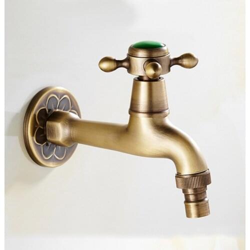 High Quality long Antique brass & Jade decorative garden faucets single cold bibcocks washing machine tap outdoor faucet